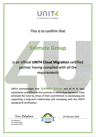 UNIT4 Cloud Migration certified